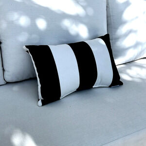 $75 Sunbrella ® 17"x11" Black Cabana Stripe Outdoor Pillow.